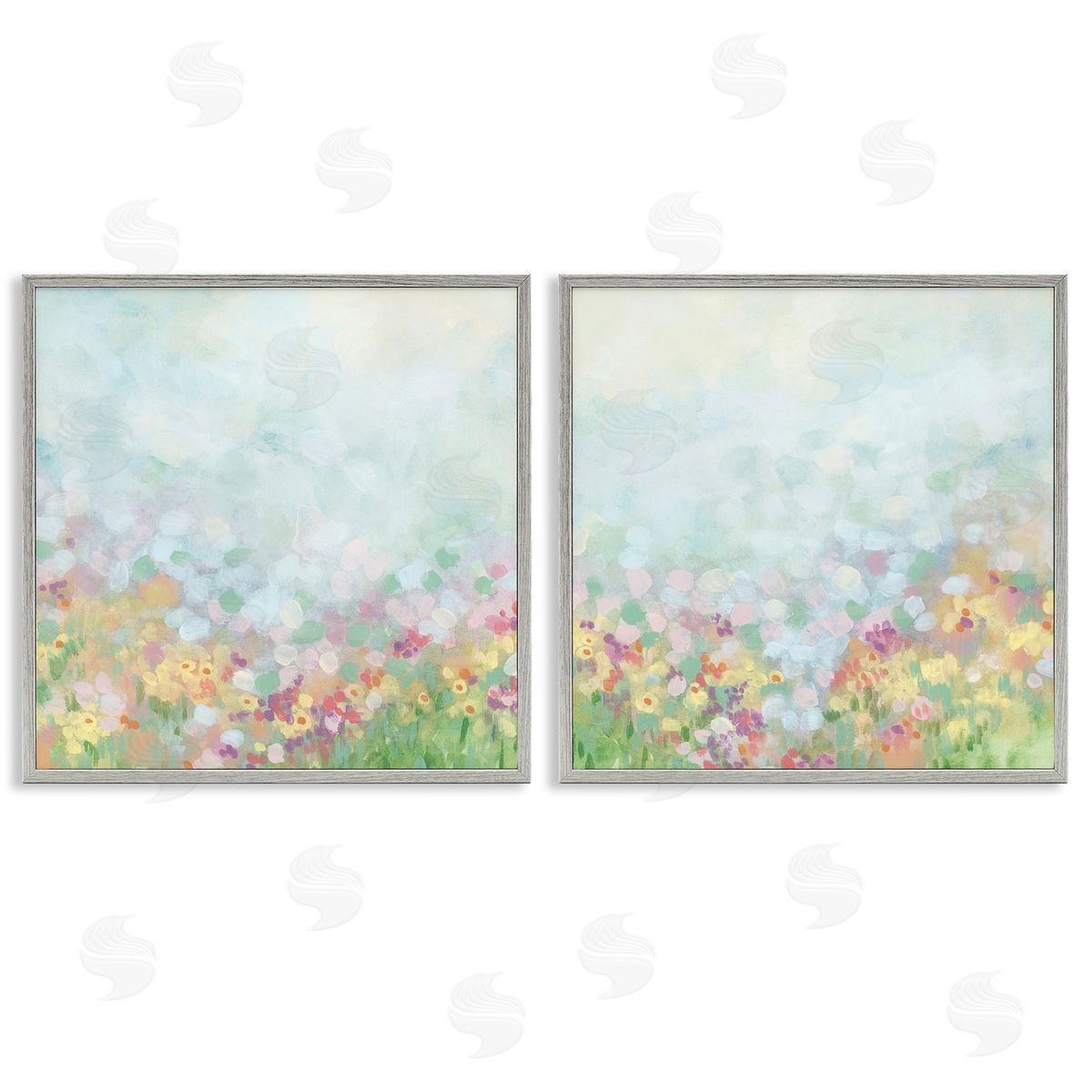 June Erica Vess Pastel Spring Flower Field  Gray Framed Giclee Wall Art Print