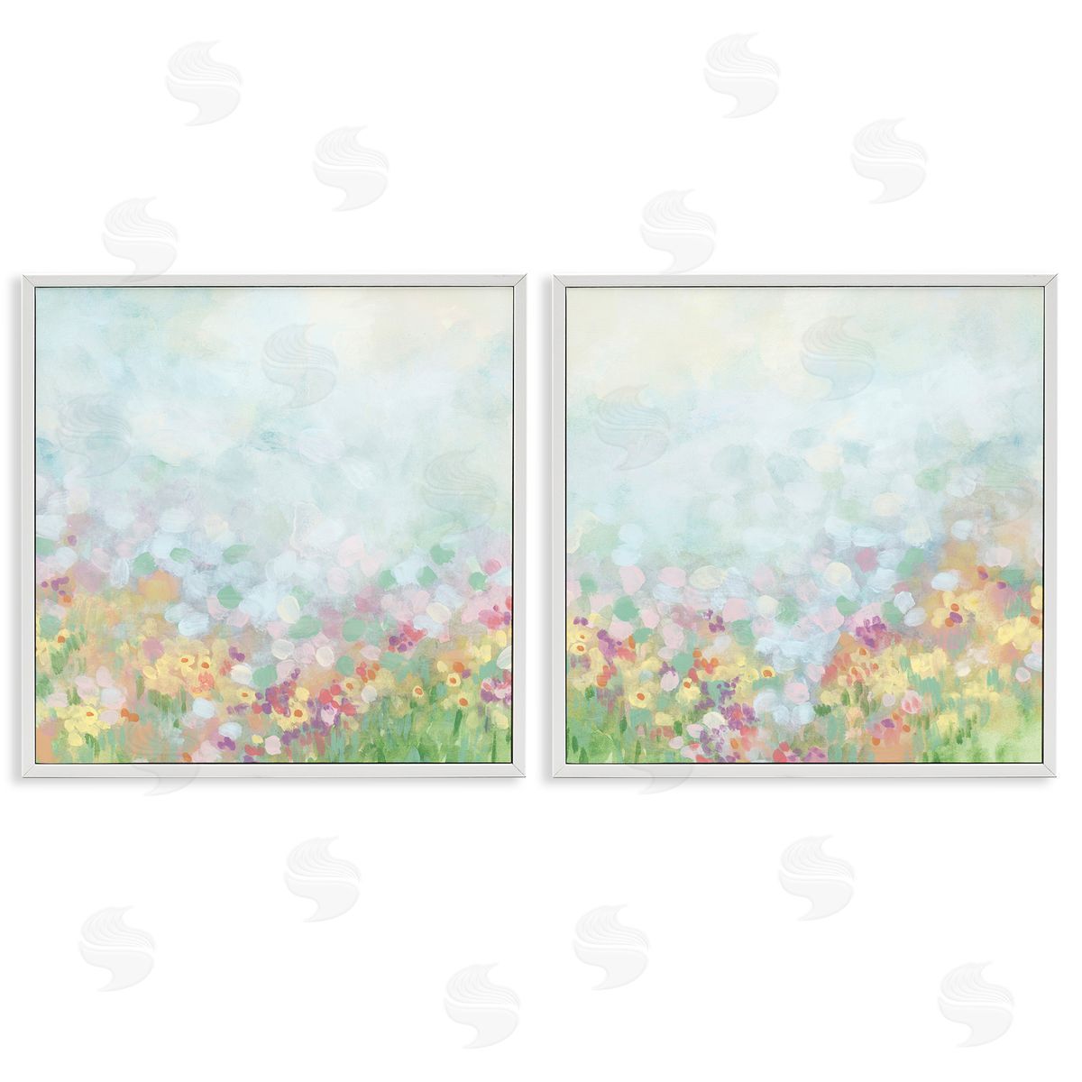 June Erica Vess Pastel Spring Flower Field  White Framed Giclee Wall Art Print