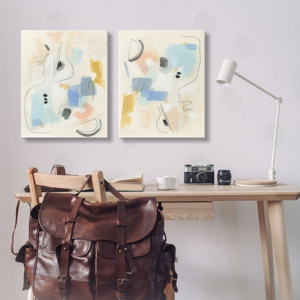 June Erica Vess Pastel Shapes Lines Patches Canvas Wall Art Print in Room