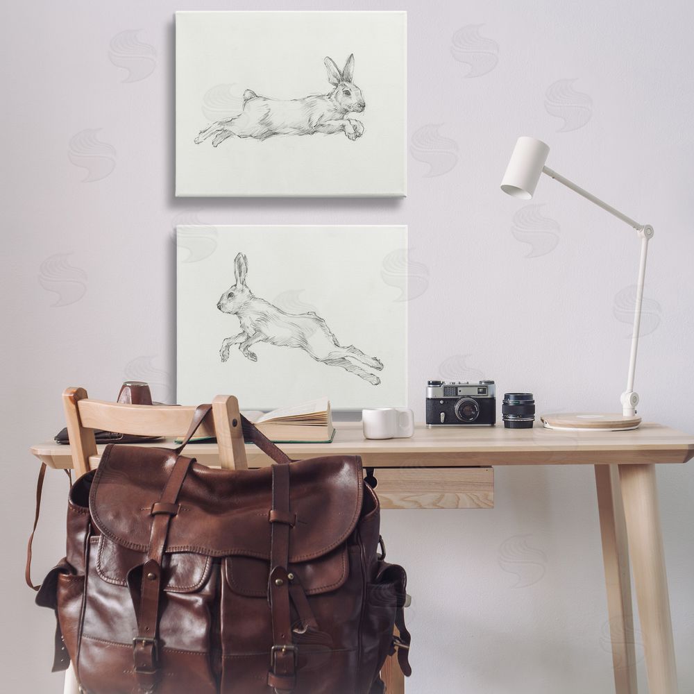 Ethan Harper Pencil Sketch Rabbit Jumping Canvas Wall Art Print in Room