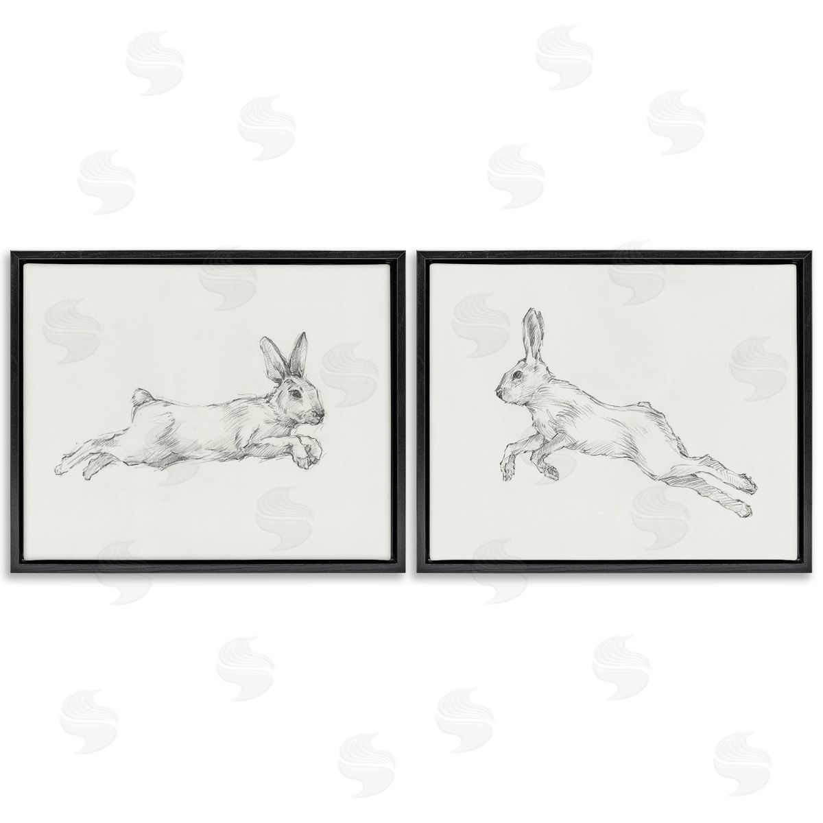 Ethan Harper Pencil Sketch Rabbit Jumping Black Floating Frame Canvas Wall Art Print