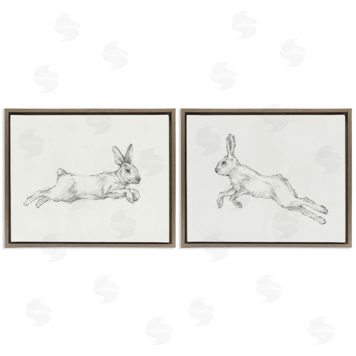 Ethan Harper Pencil Sketch Rabbit Jumping Brown Floating Frame Canvas Wall Art Print