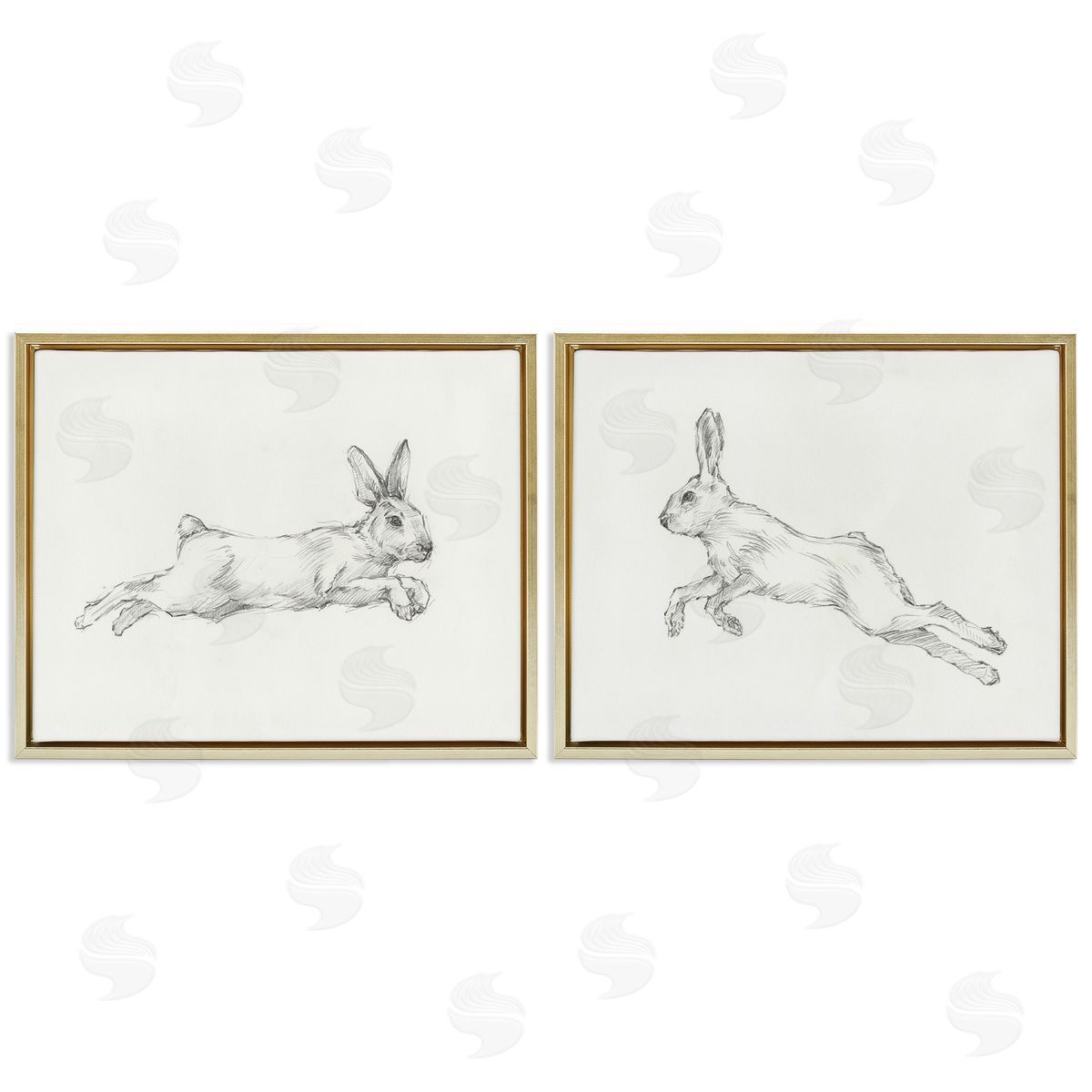 Ethan Harper Pencil Sketch Rabbit Jumping Gold Floating Frame Canvas Wall Art Print