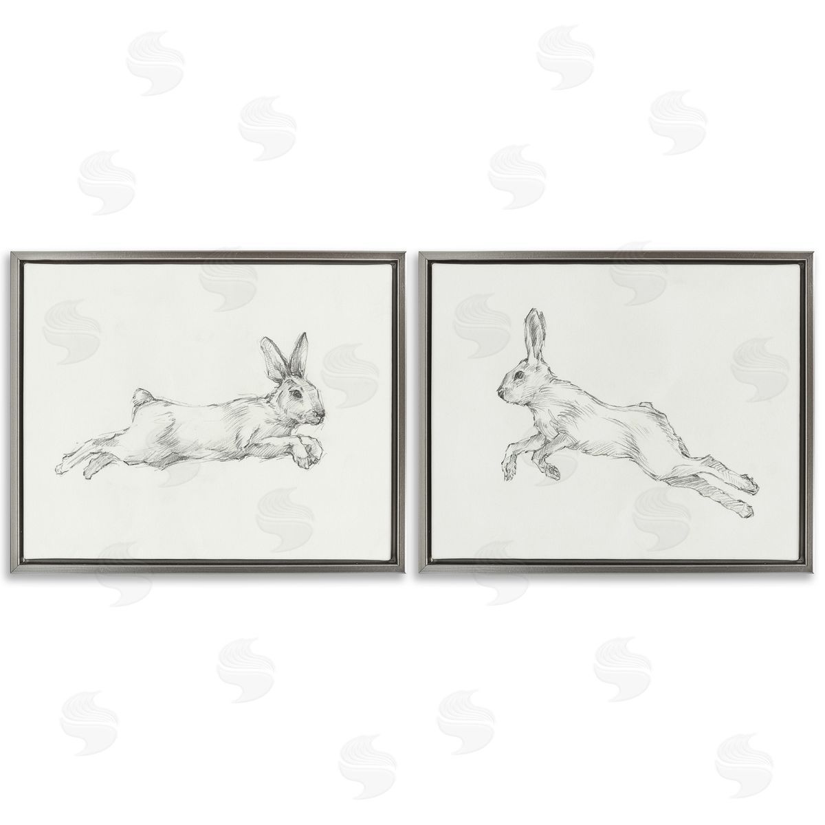 Ethan Harper Pencil Sketch Rabbit Jumping Gray Floating Frame Canvas Wall Art Print