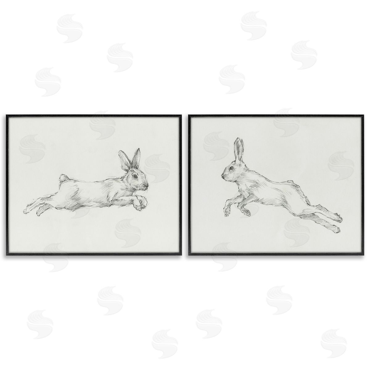 Ethan Harper Pencil Sketch Rabbit Jumping Black Framed Giclee Wall Art Print