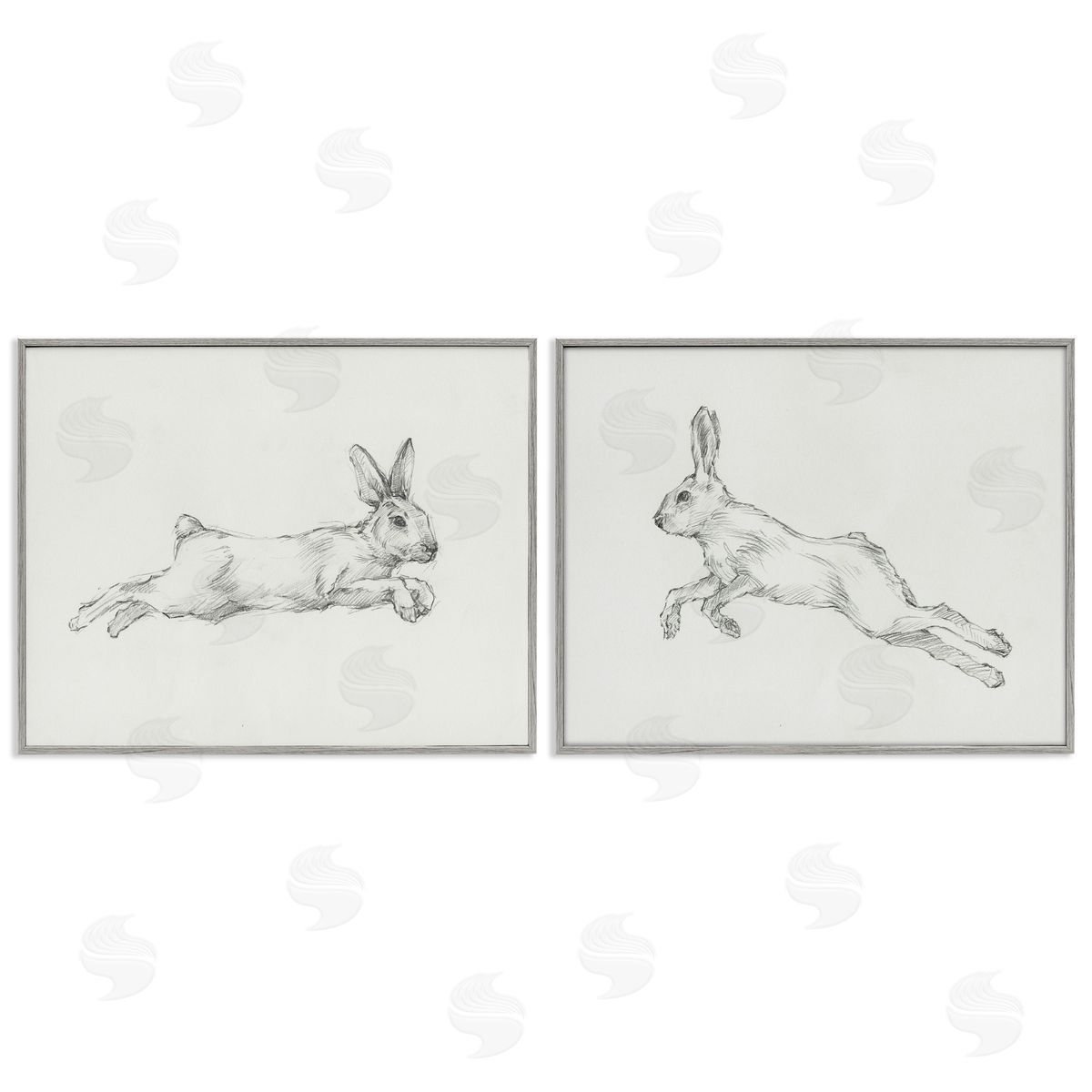 Ethan Harper Pencil Sketch Rabbit Jumping Gray Framed Giclee Wall Art Print