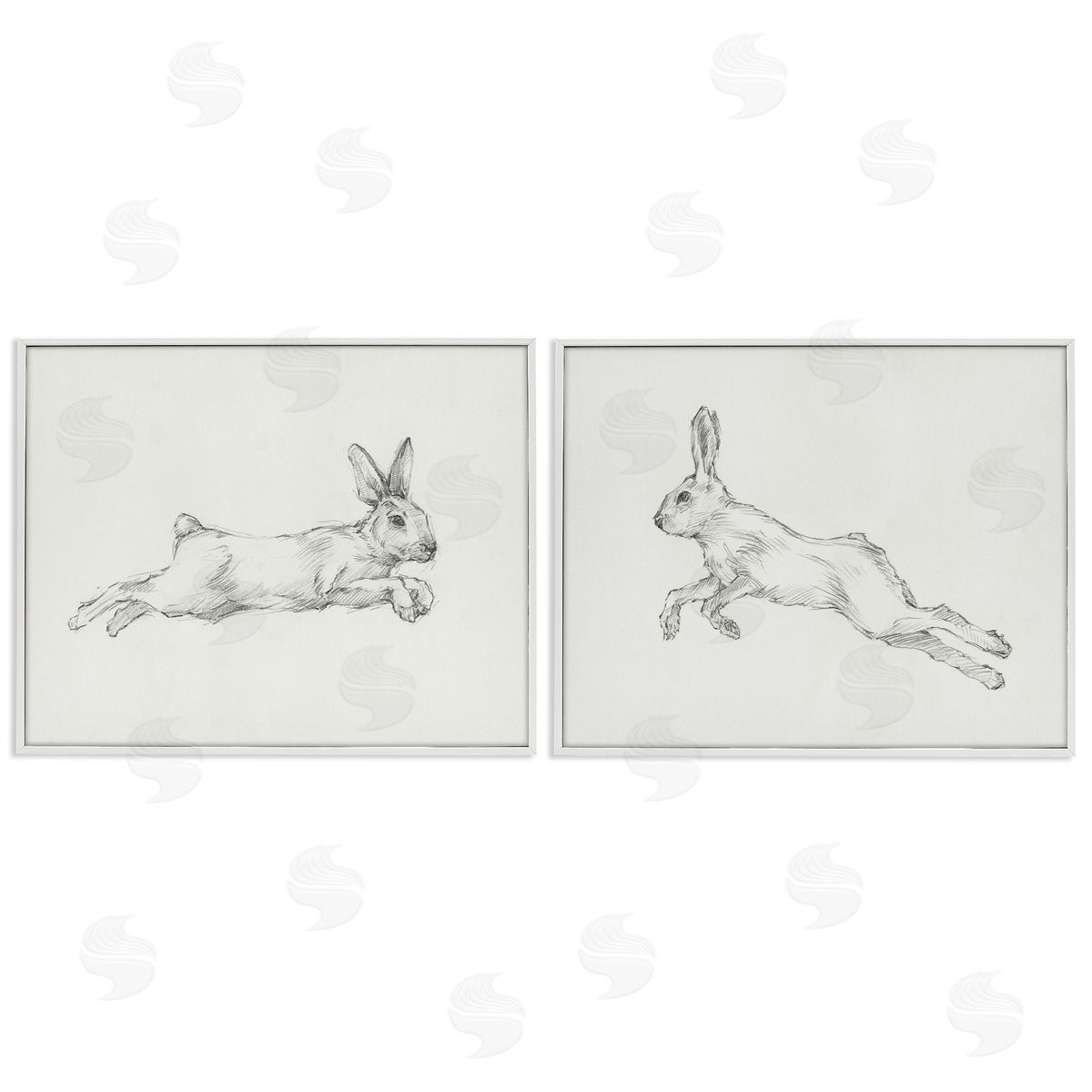 Ethan Harper Pencil Sketch Rabbit Jumping White Framed Giclee Wall Art Print