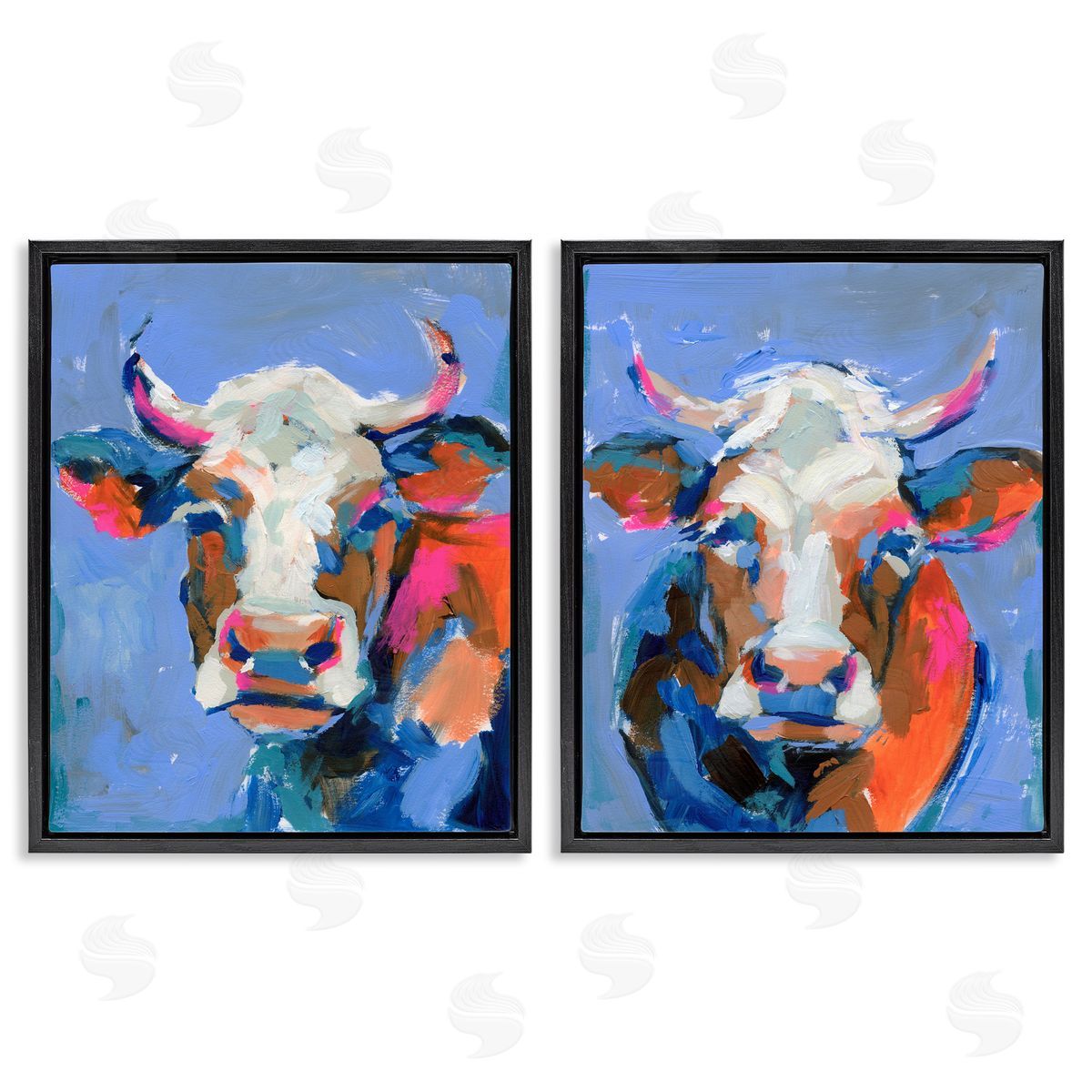 Victoria Barnes Guernsey Cow Horned Portrait Black Floating Frame Canvas Wall Art Print
