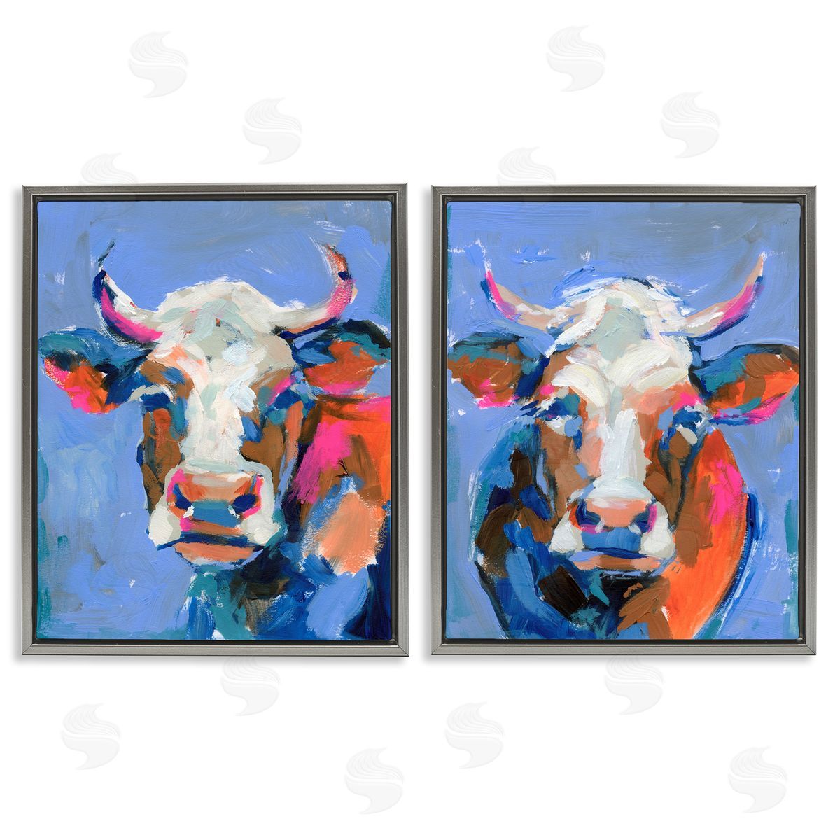 Victoria Barnes Guernsey Cow Horned Portrait Gray Floating Frame Canvas Wall Art Print