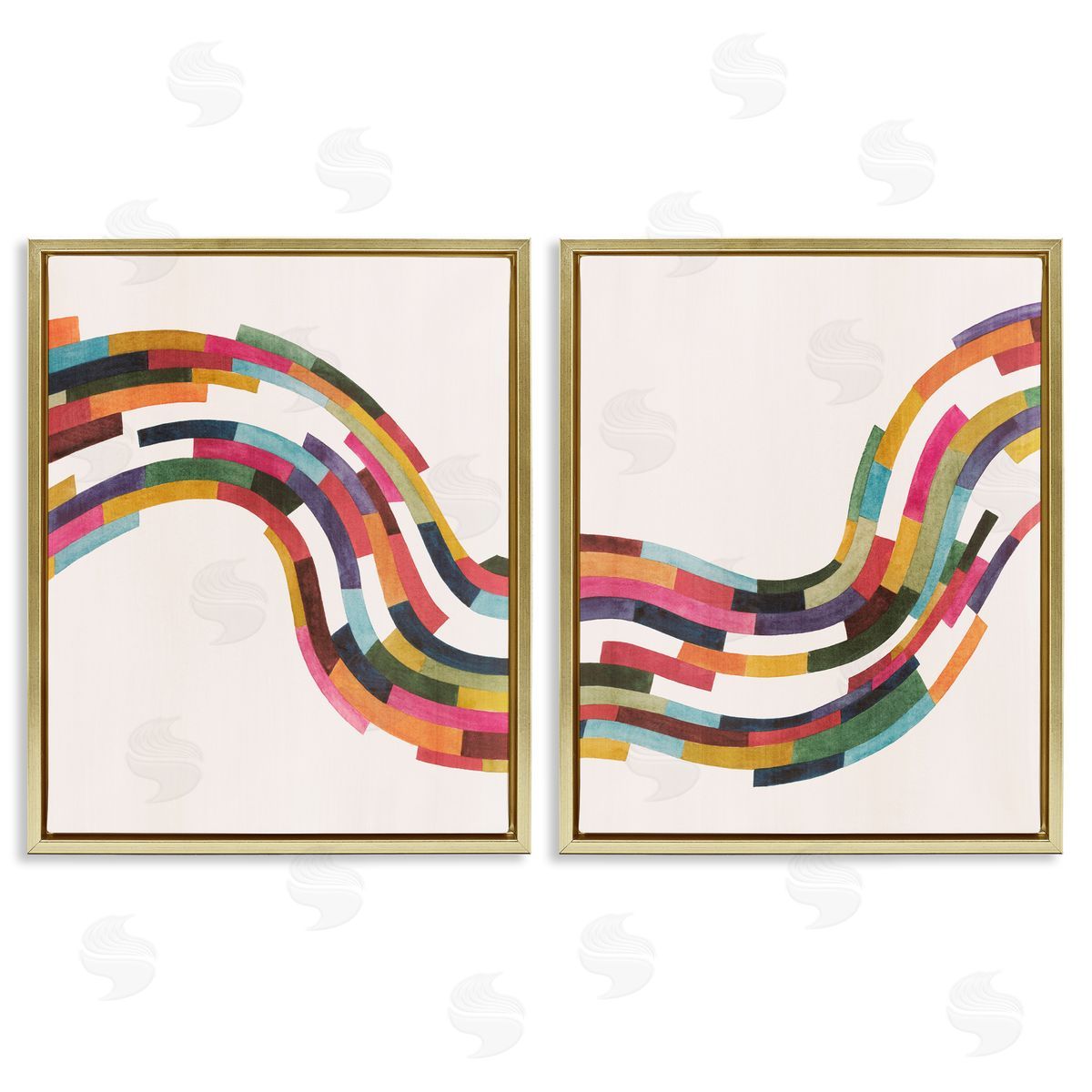 Grace Popp Abstract Colorful Wave Gold Floating Frame Canvas Wall Art Print