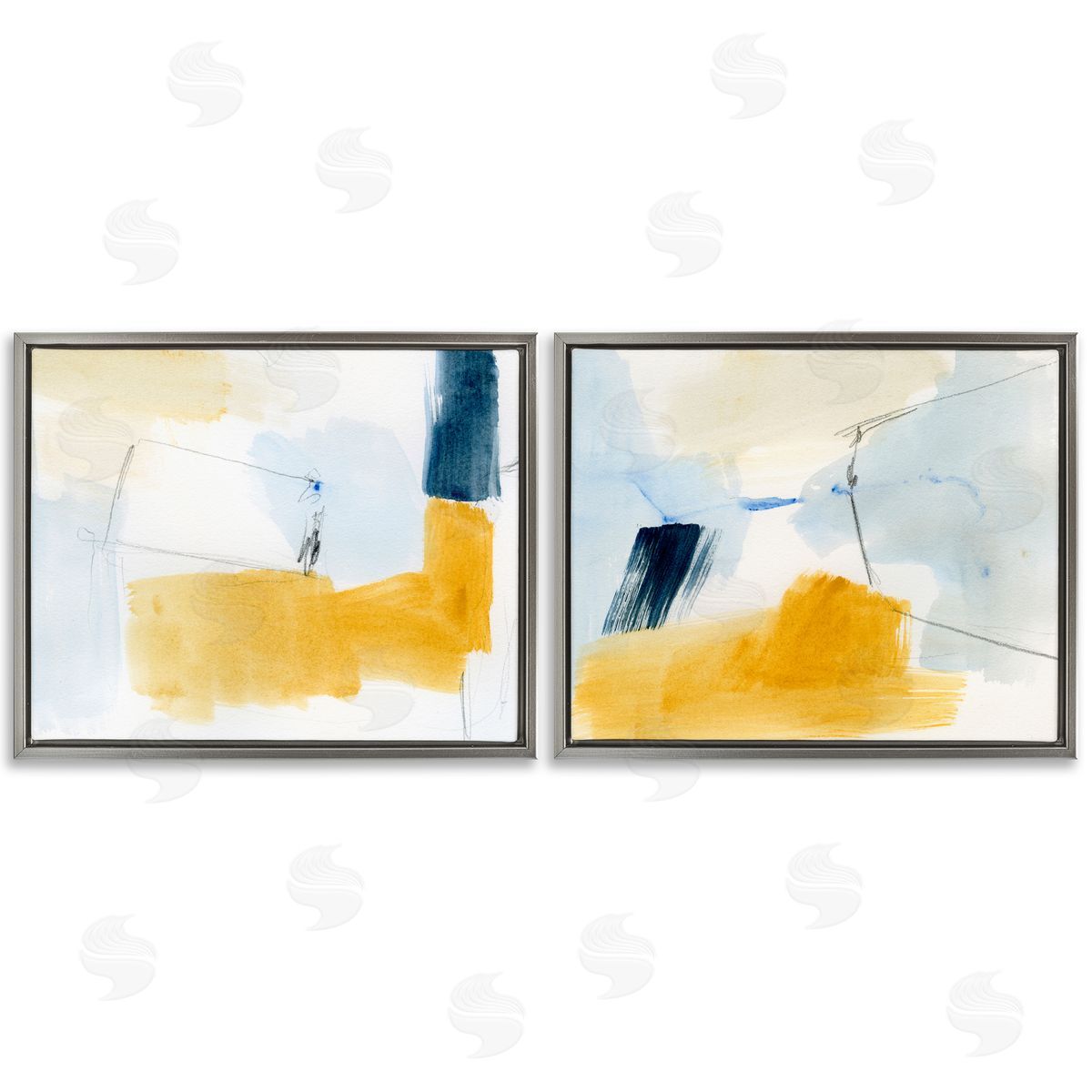 Victoria Barnes Yellow Patchy Abstract  Gray Floating Frame Canvas Wall Art Print