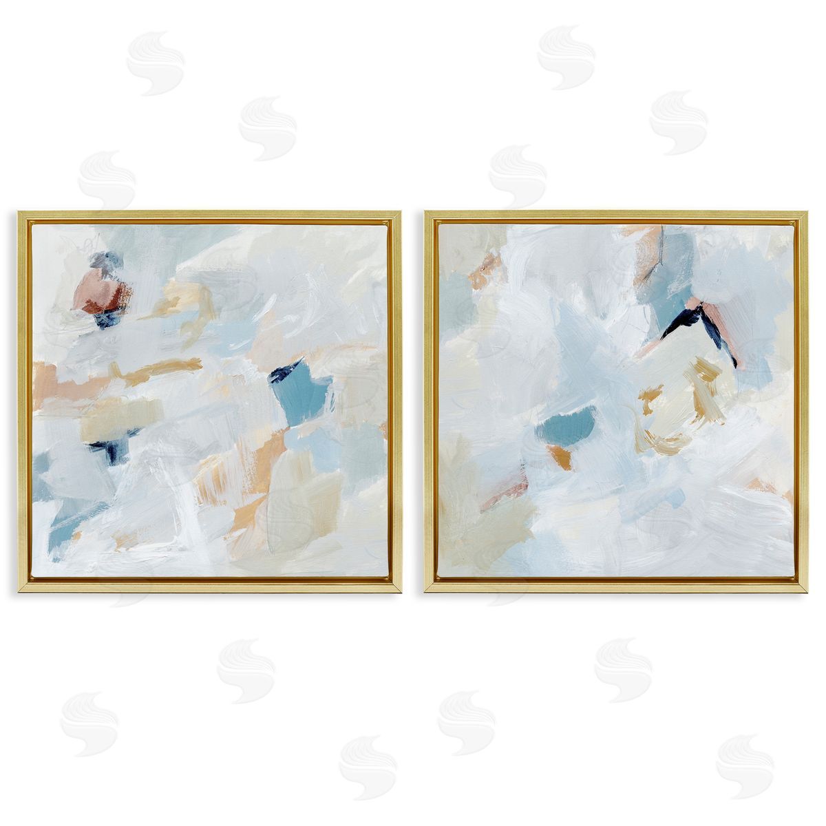 Victoria Barnes Abstract Hint of Blue Clouds Gold Floating Frame Canvas Wall Art Print