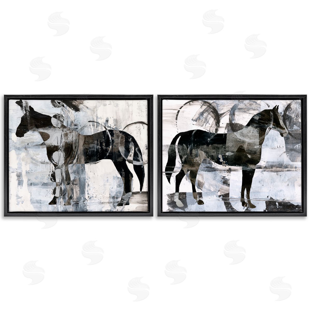 Ethan Harper Abstract Horse Silhouette Circles Black Floating Frame Canvas Wall Art Print