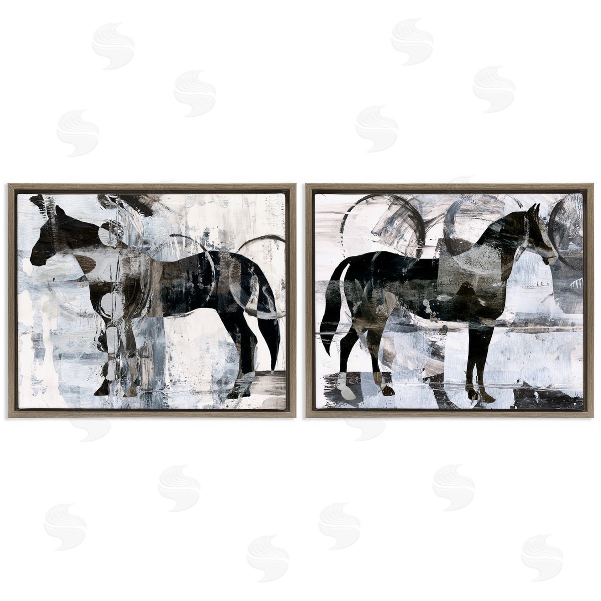 Ethan Harper Abstract Horse Silhouette Circles Brown Floating Frame Canvas Wall Art Print