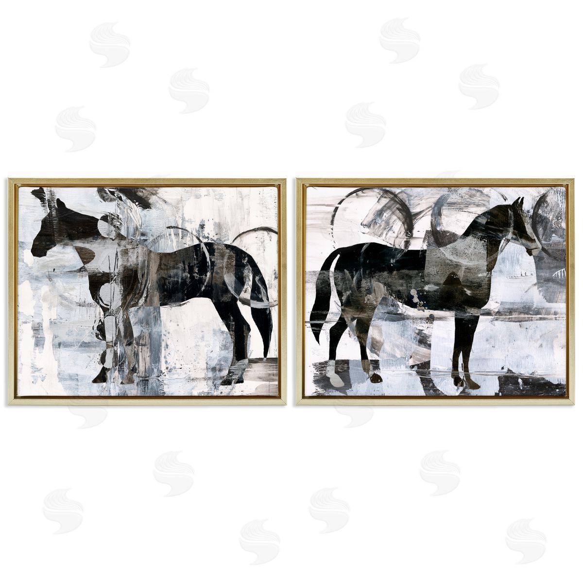 Ethan Harper Abstract Horse Silhouette Circles Gold Floating Frame Canvas Wall Art Print