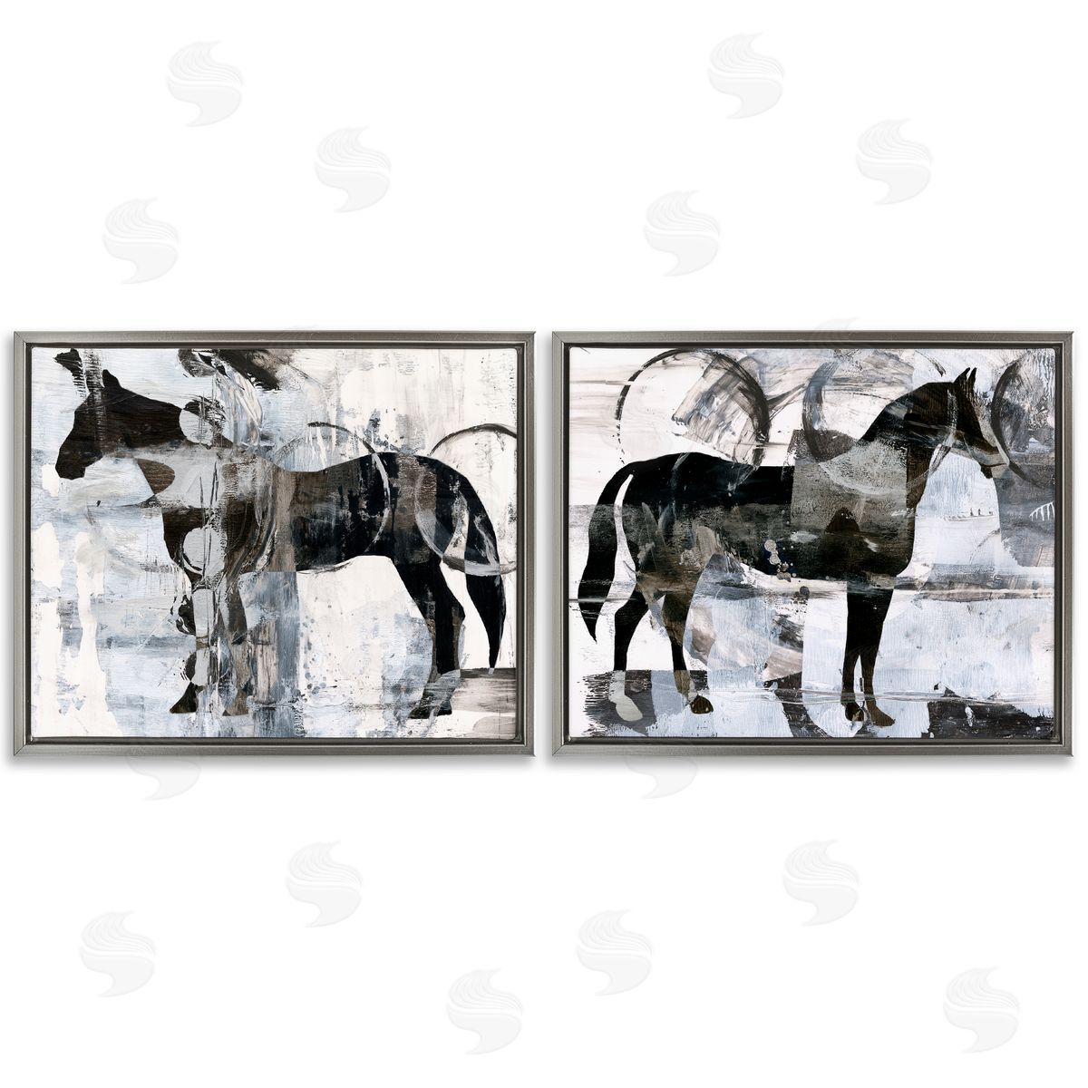 Ethan Harper Abstract Horse Silhouette Circles Gray Floating Frame Canvas Wall Art Print