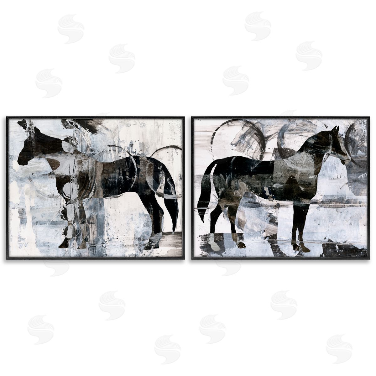 Ethan Harper Abstract Horse Silhouette Circles Black Framed Giclee Wall Art Print