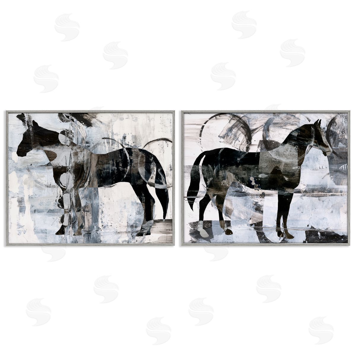 Ethan Harper Abstract Horse Silhouette Circles Gray Framed Giclee Wall Art Print