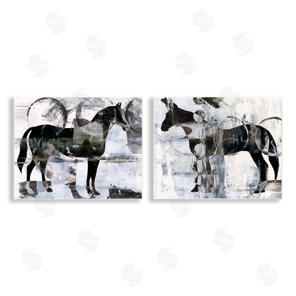 Ethan Harper Abstract Horse Silhouette Circles Wooden Wall Plaque Art Print