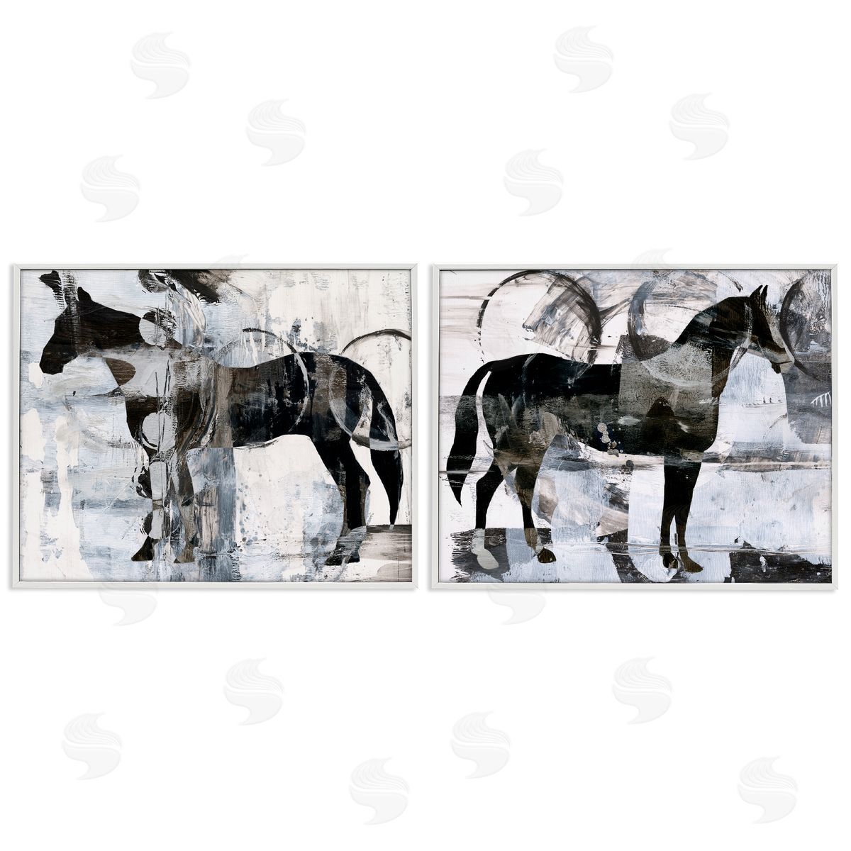 Ethan Harper Abstract Horse Silhouette Circles White Framed Giclee Wall Art Print