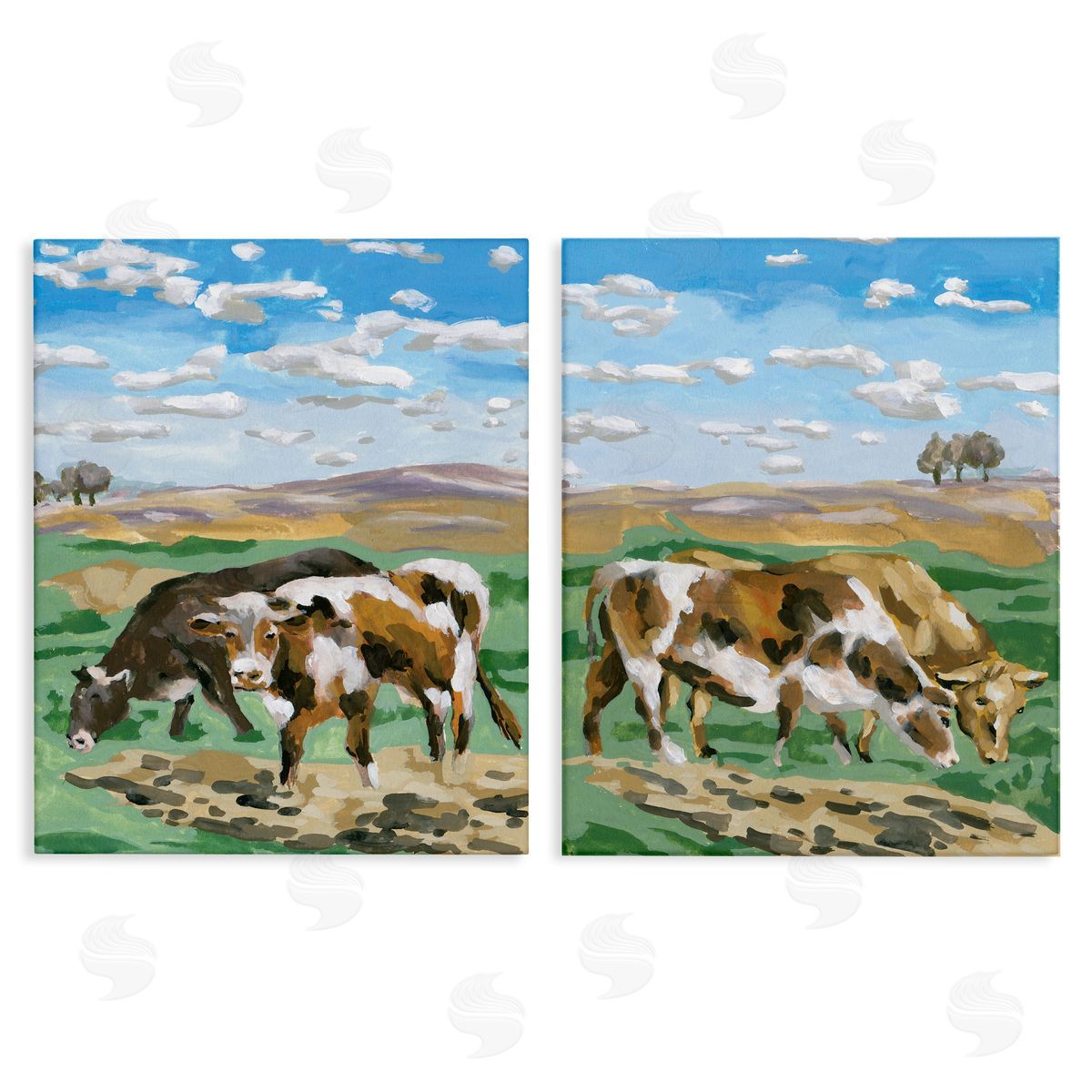 Melissa Wang Cows Grazing in Field Canvas Wall Art Print
