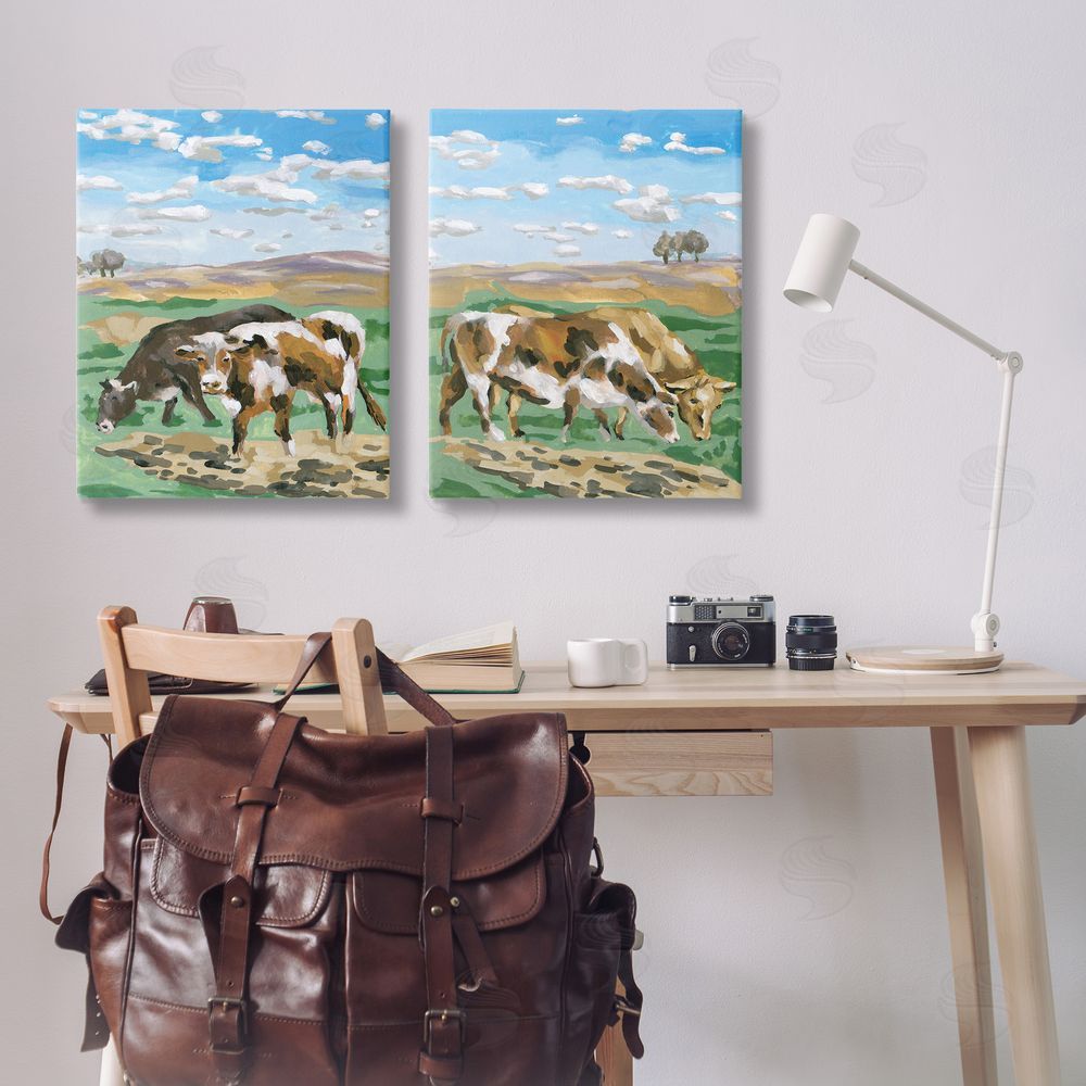 Melissa Wang Cows Grazing in Field Canvas Wall Art Print in Room