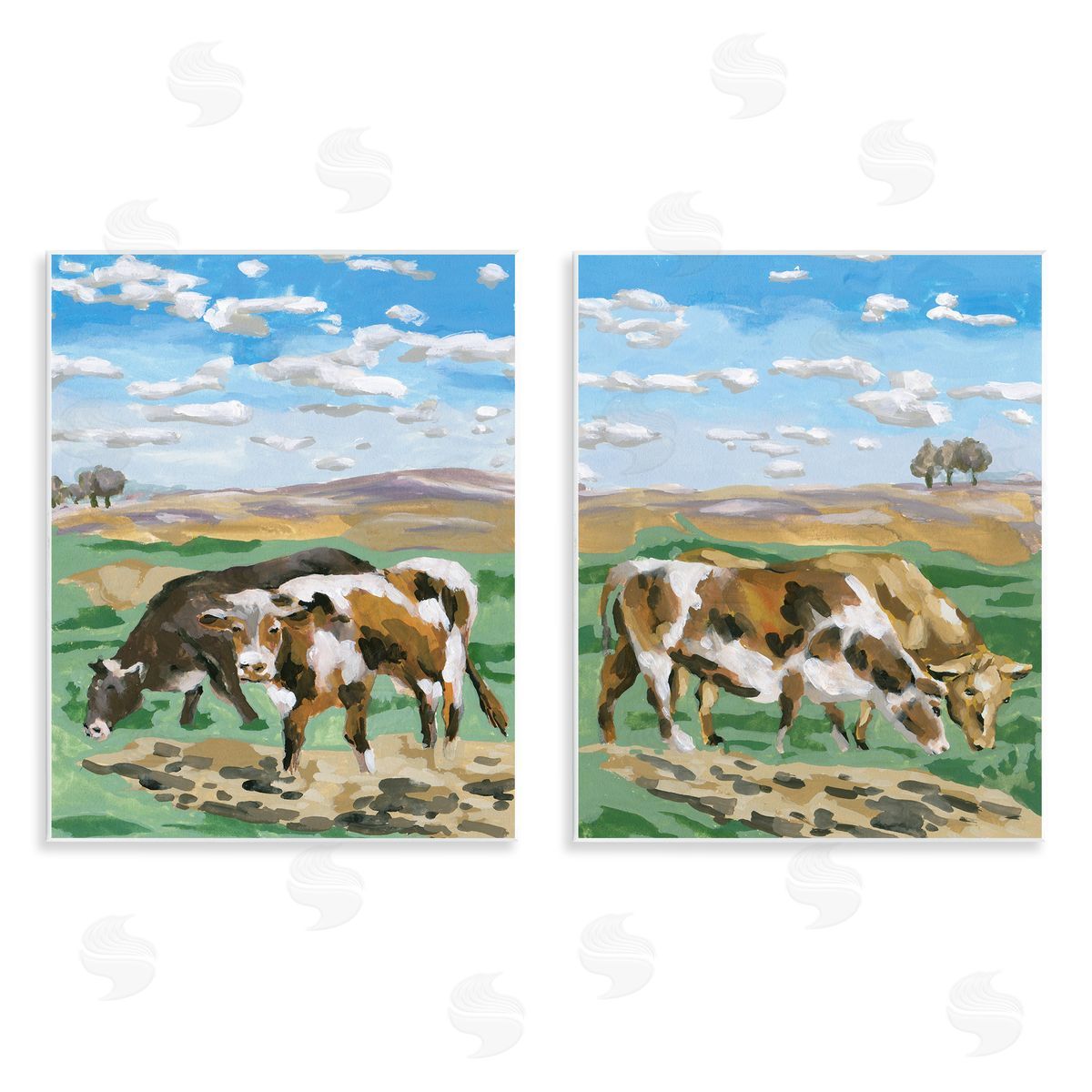 Melissa Wang Cows Grazing in Field Wooden Wall Plaque Art Print