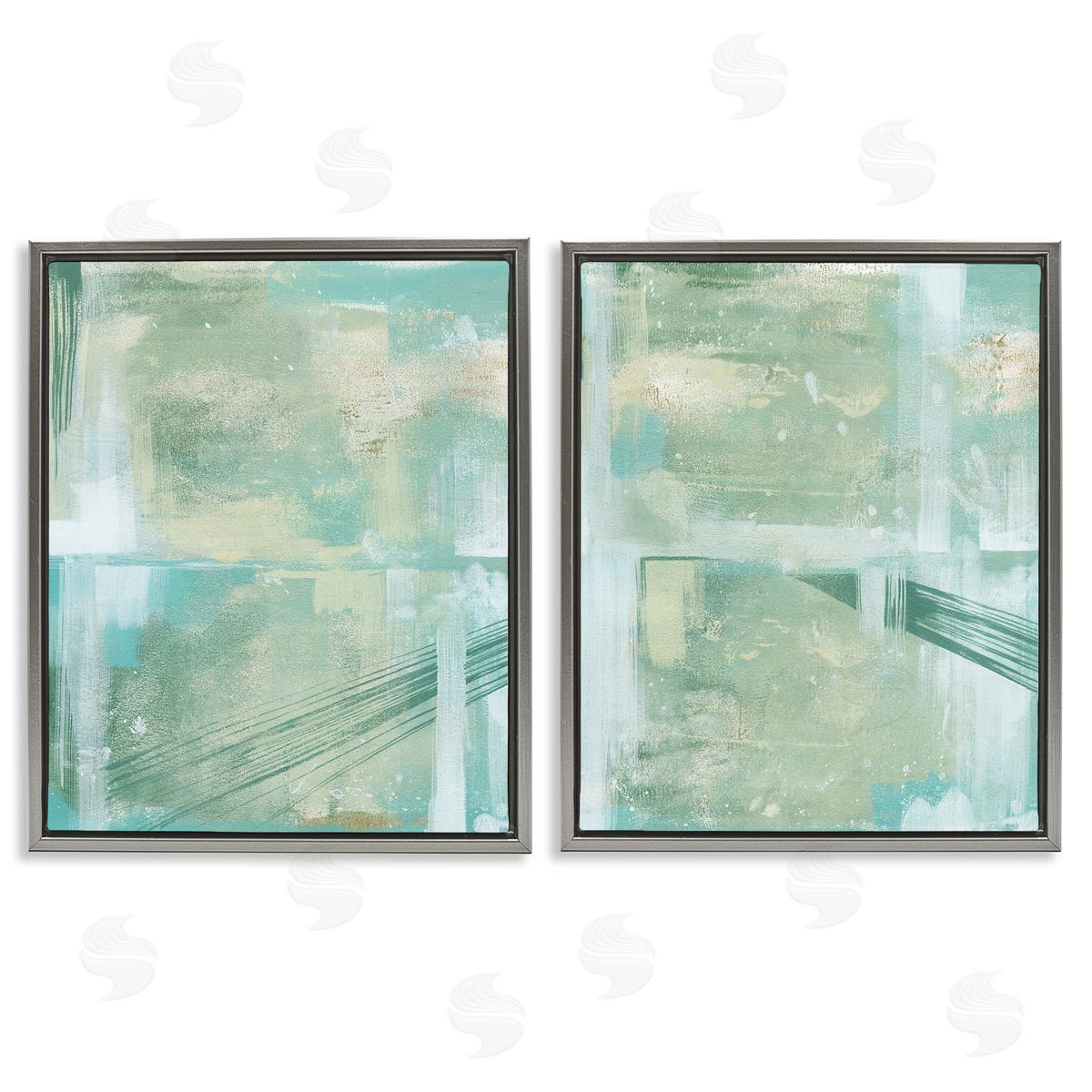 Grace Popp Teal Abstract Bridge Cityscape Gray Floating Frame Canvas Wall Art Print
