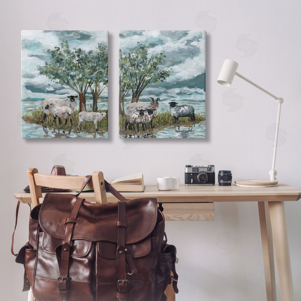 Melissa Wang Sheep in Field Canvas Wall Art Print in Room