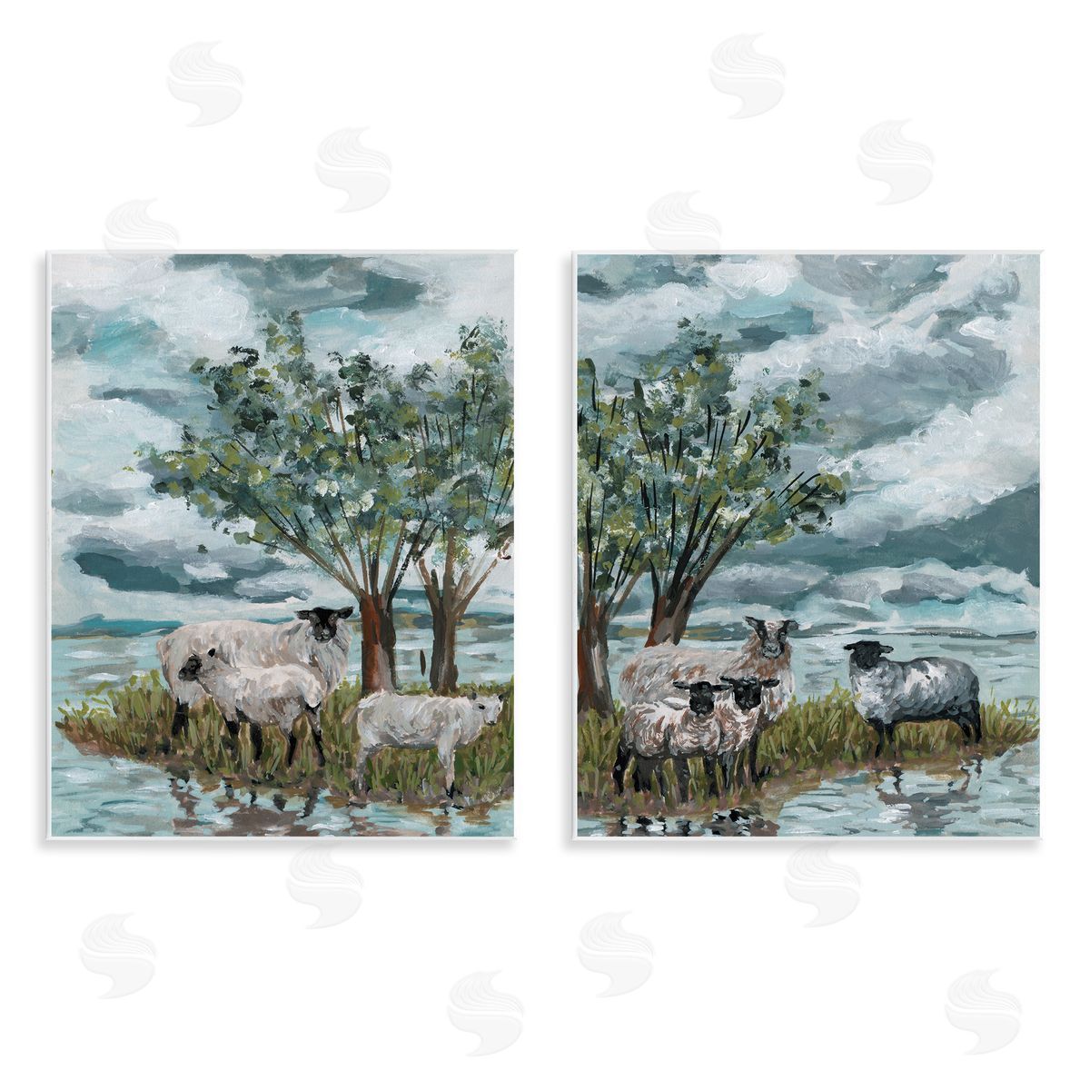 Melissa Wang Sheep in Field Wooden Wall Plaque Art Print