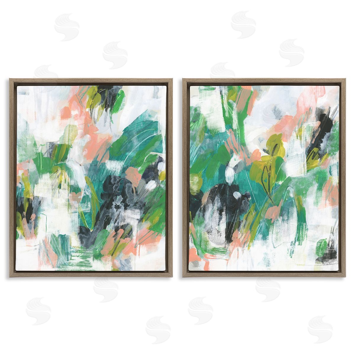 June Erica Vess Green Abstract Layers Brown Floating Frame Canvas Wall Art Print