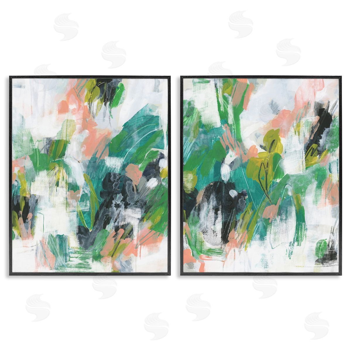 June Erica Vess Green Abstract Layers Black Framed Giclee Wall Art Print