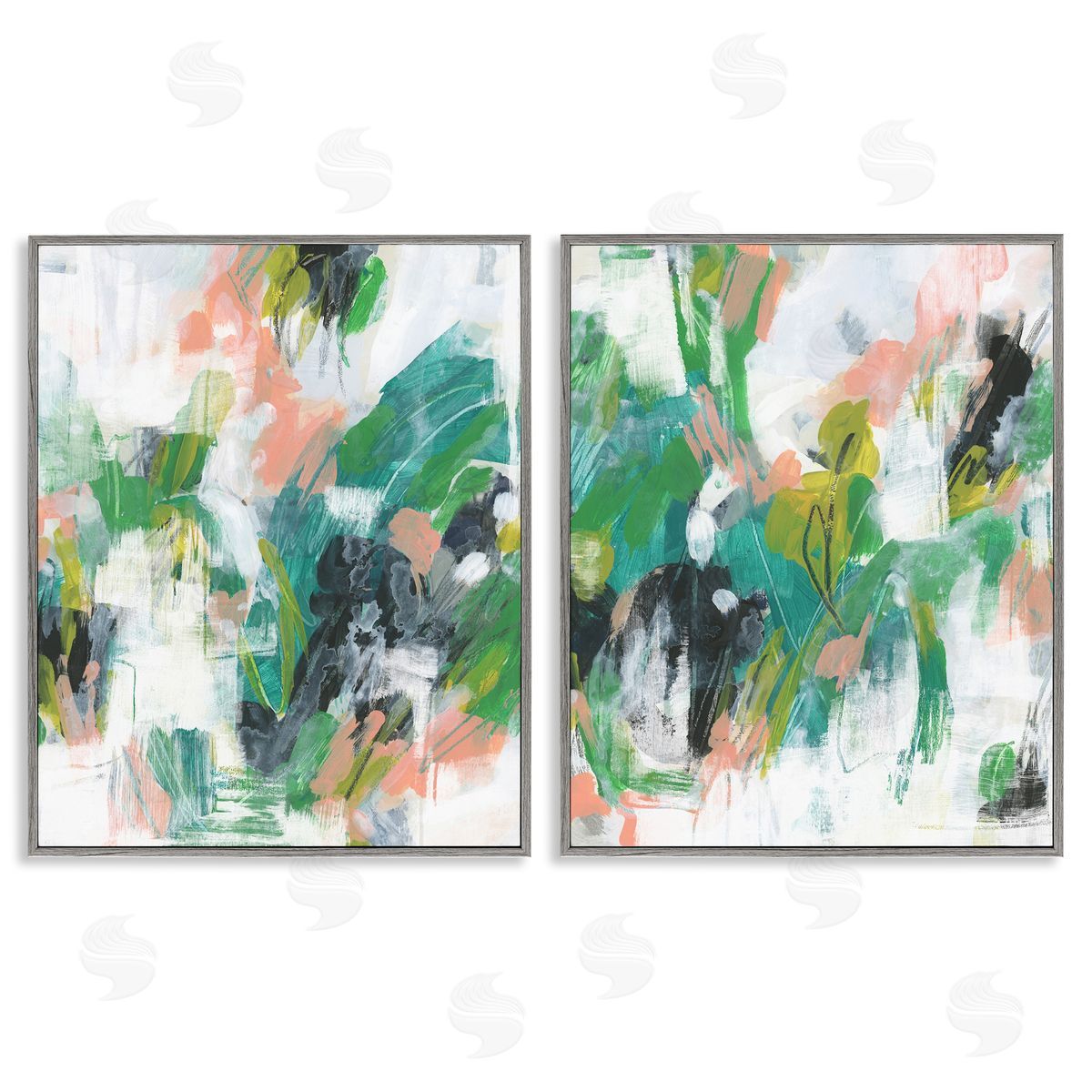 June Erica Vess Green Abstract Layers Gray Framed Giclee Wall Art Print