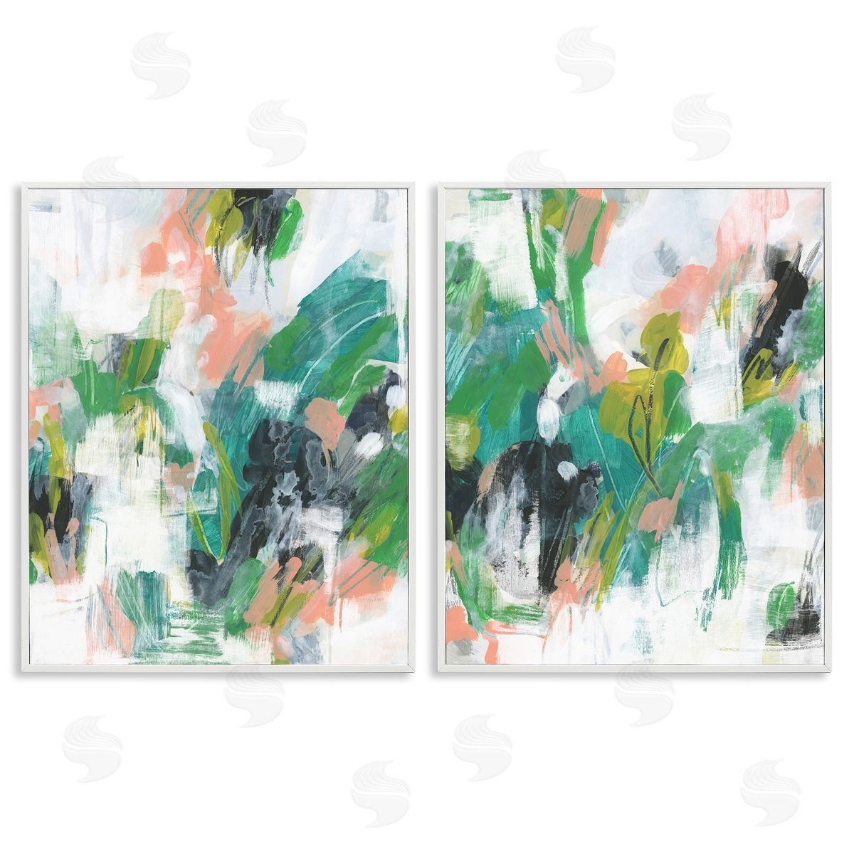 June Erica Vess Green Abstract Layers White Framed Giclee Wall Art Print