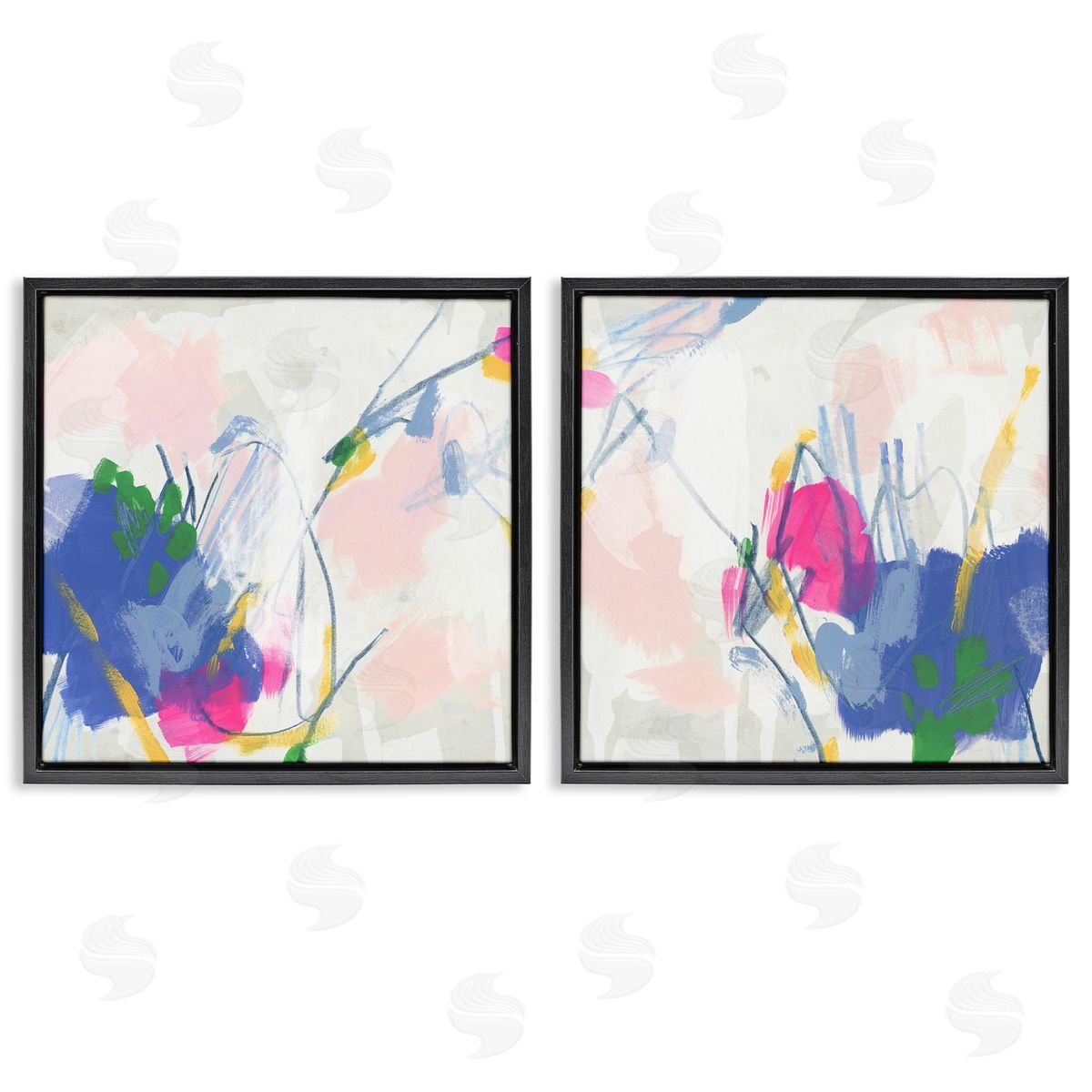 June Erica Vess Pink Blue Pop Abstract  Black Floating Frame Canvas Wall Art Print