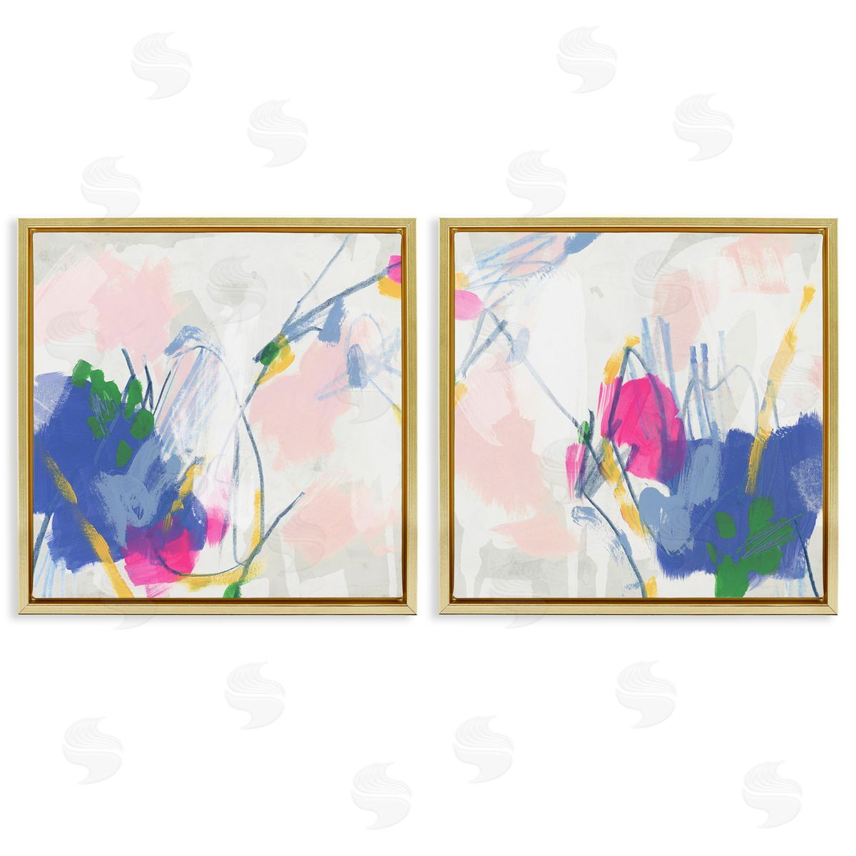 June Erica Vess Pink Blue Pop Abstract  Gold Floating Frame Canvas Wall Art Print