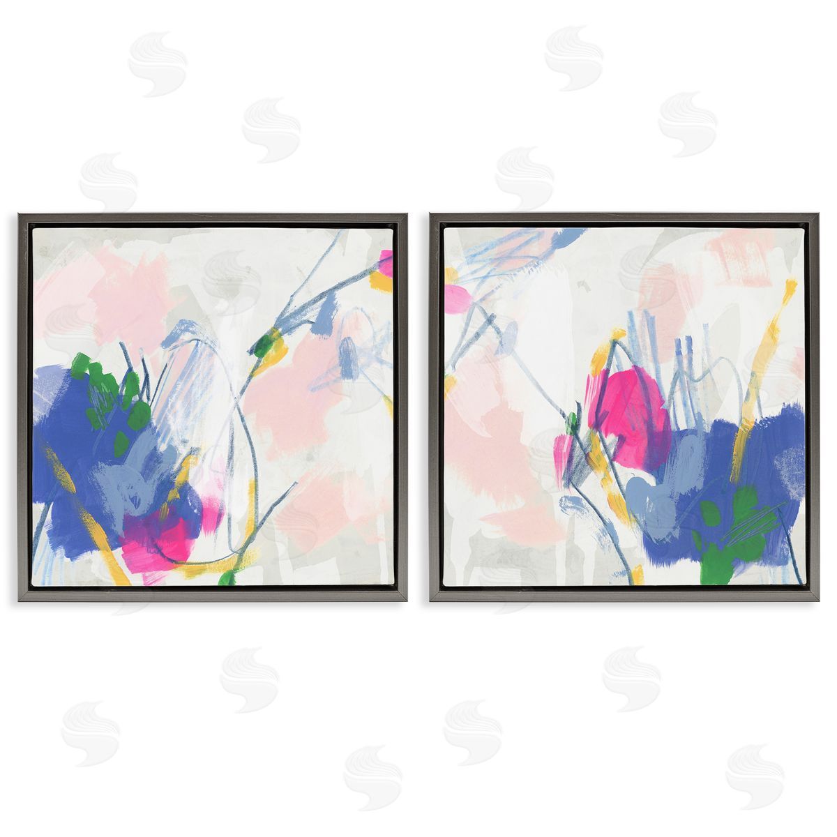 June Erica Vess Pink Blue Pop Abstract  Gray Floating Frame Canvas Wall Art Print