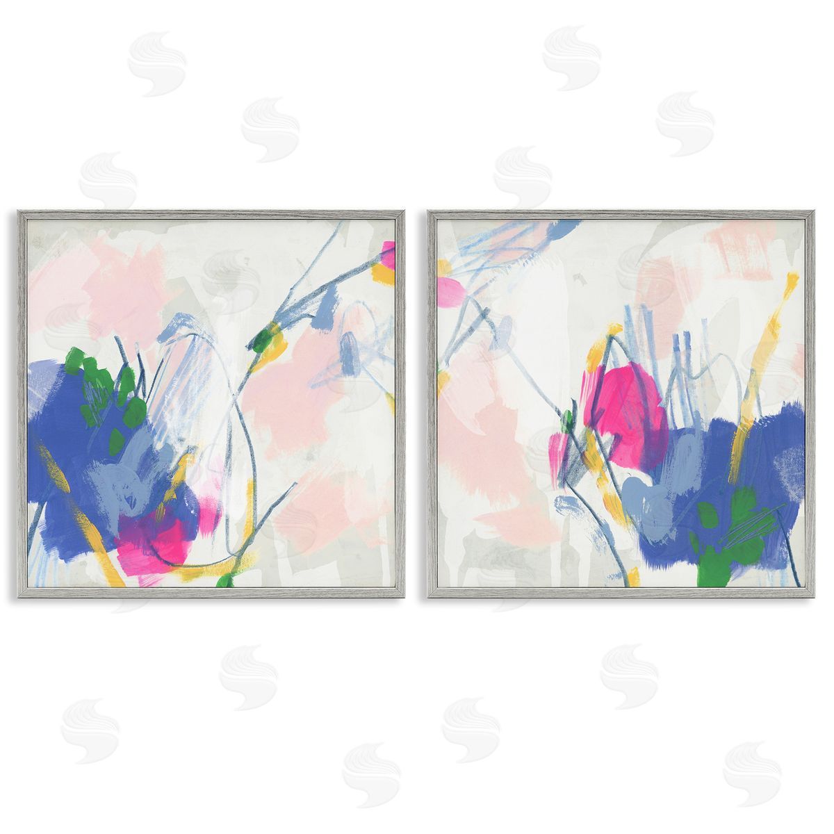 June Erica Vess Pink Blue Pop Abstract  Gray Framed Giclee Wall Art Print
