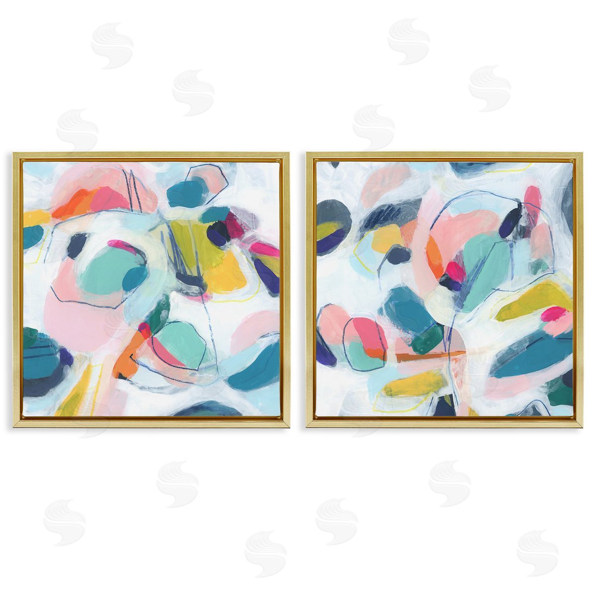 June Erica Vess Eye-catching Abstract Pastels Gold Floating Frame Canvas Wall Art Print