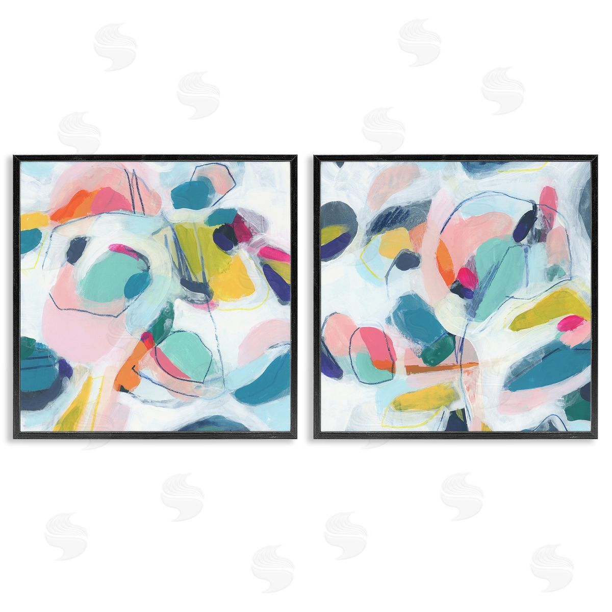 June Erica Vess Eye-catching Abstract Pastels Black Framed Giclee Wall Art Print