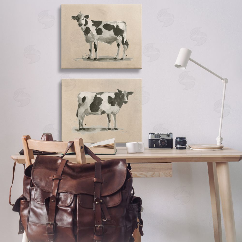 June Erica Vess Beige Holstein Cow Portrait Canvas Wall Art Print in Room