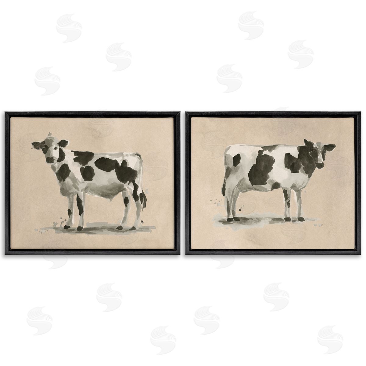 June Erica Vess Beige Holstein Cow Portrait Black Floating Frame Canvas Wall Art Print