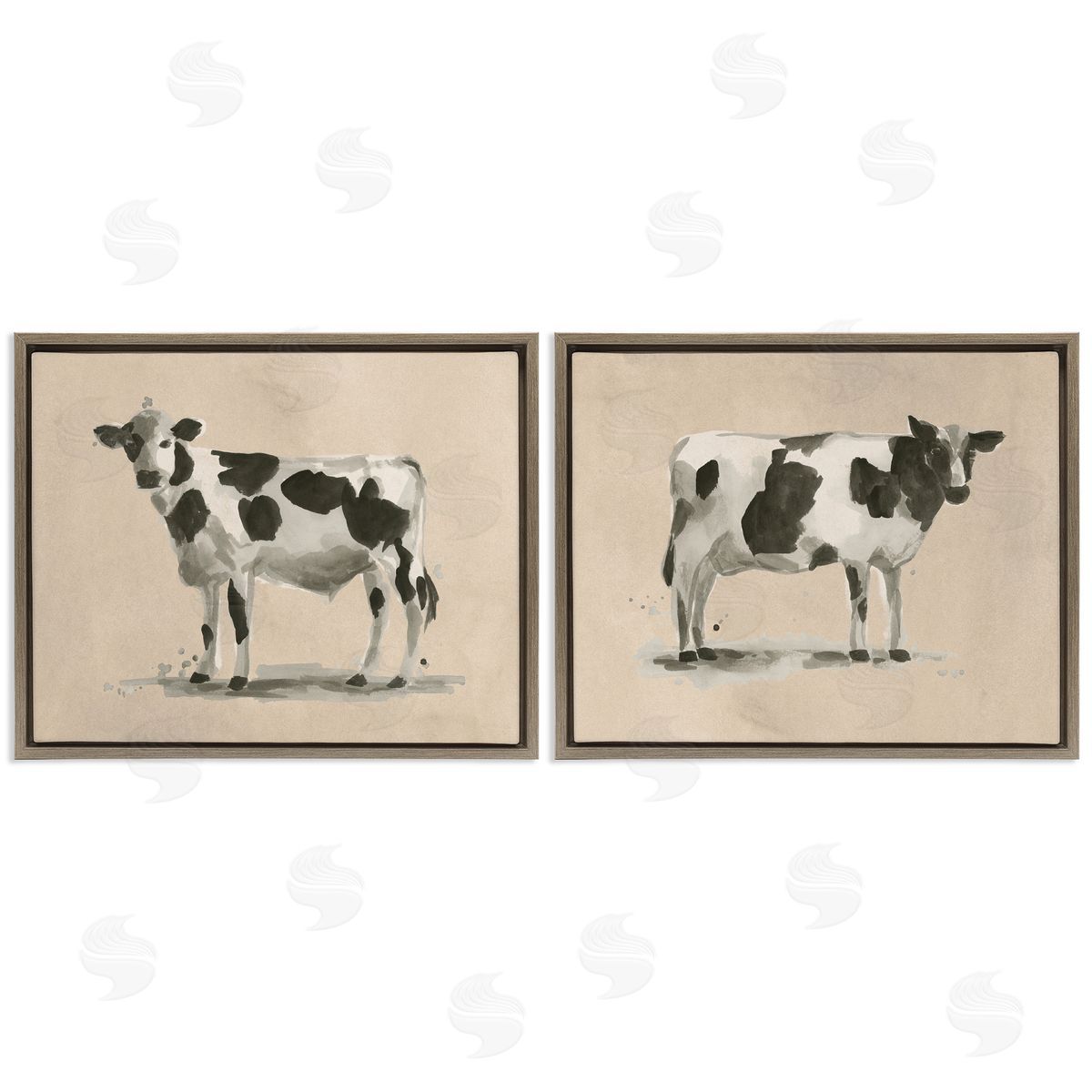 June Erica Vess Beige Holstein Cow Portrait Brown Floating Frame Canvas Wall Art Print