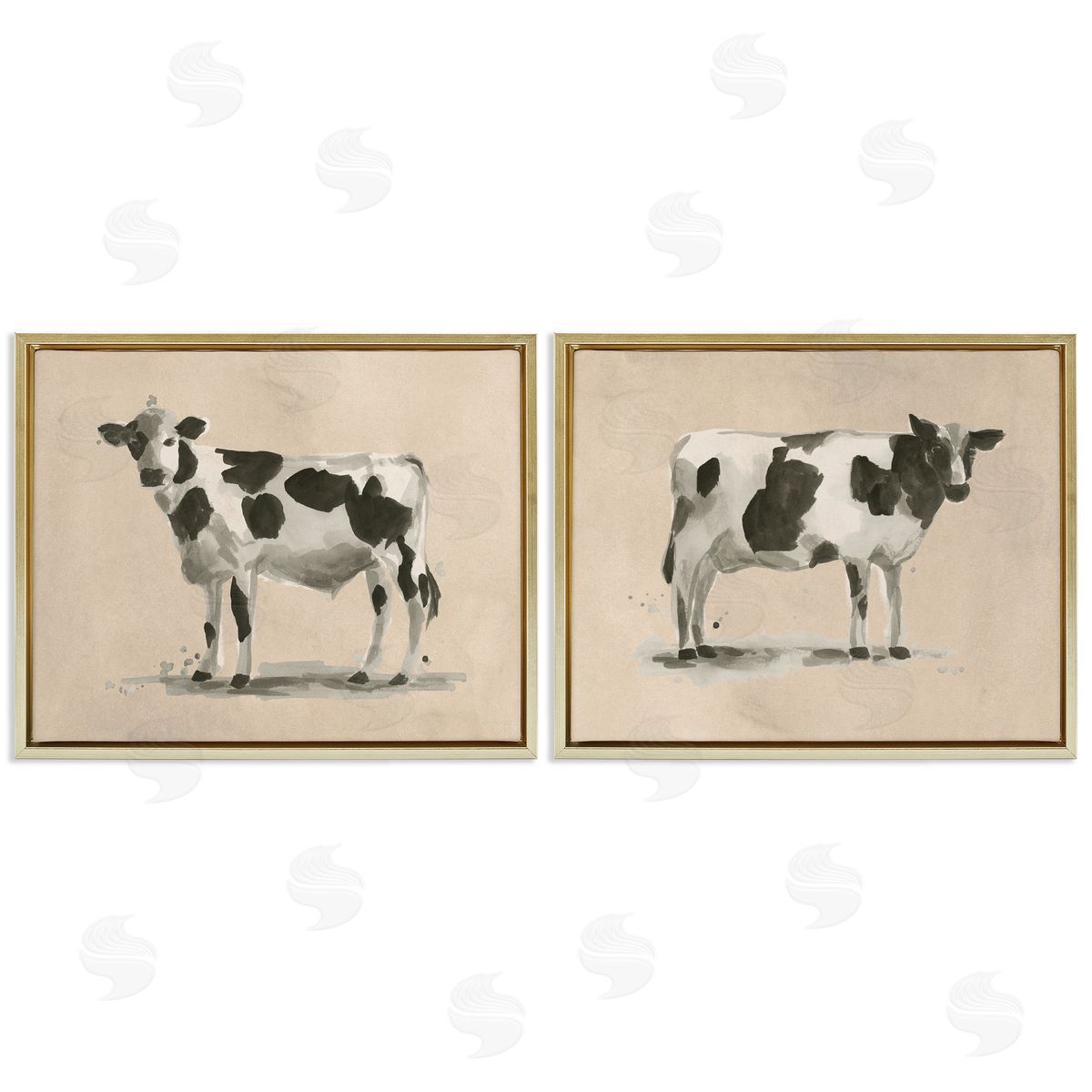 June Erica Vess Beige Holstein Cow Portrait Gold Floating Frame Canvas Wall Art Print