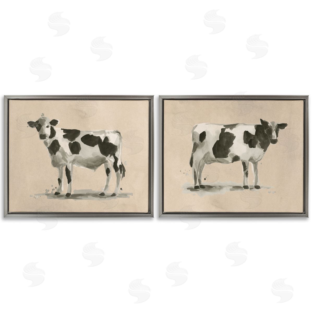June Erica Vess Beige Holstein Cow Portrait Gray Floating Frame Canvas Wall Art Print