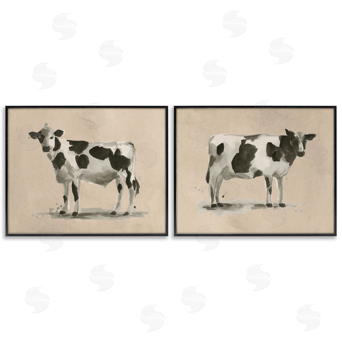 June Erica Vess Beige Holstein Cow Portrait Black Framed Giclee Wall Art Print
