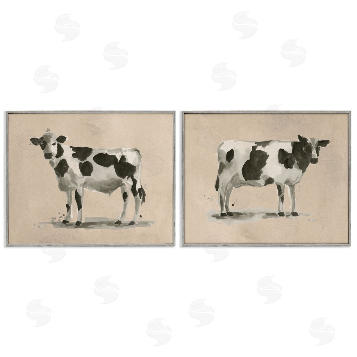 June Erica Vess Beige Holstein Cow Portrait Gray Framed Giclee Wall Art Print