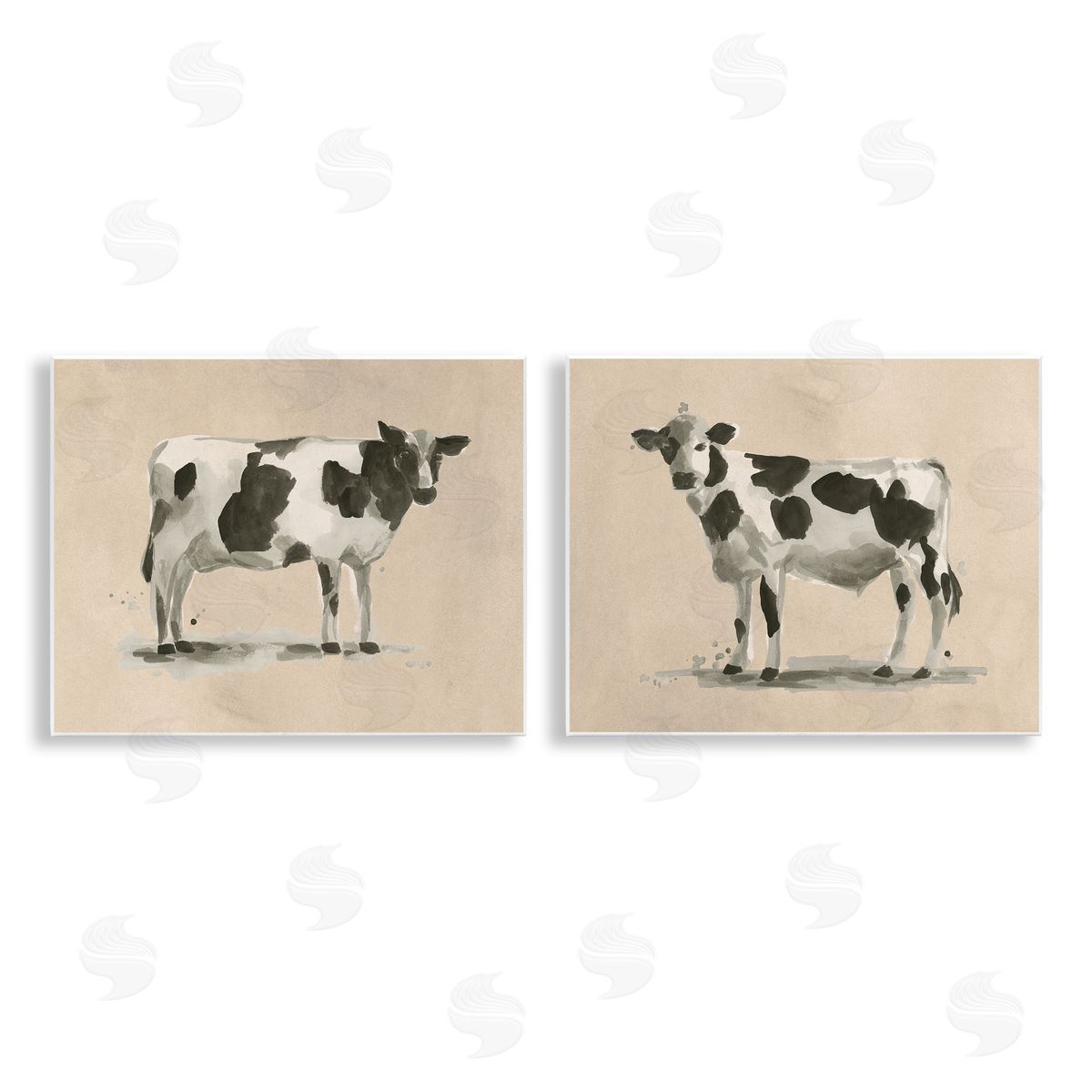 June Erica Vess Beige Holstein Cow Portrait Wooden Wall Plaque Art Print