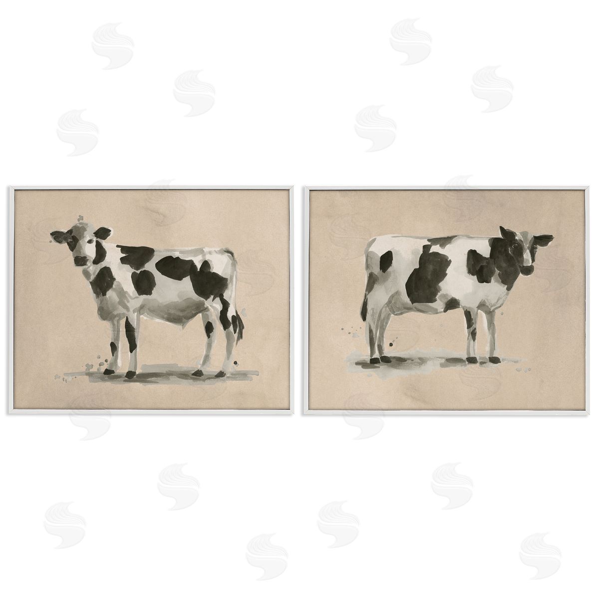 June Erica Vess Beige Holstein Cow Portrait White Framed Giclee Wall Art Print