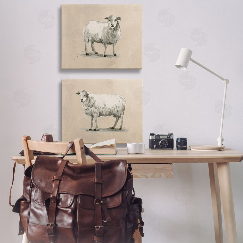 June Erica Vess Beige Sheep Portrait Canvas Wall Art Print in Room